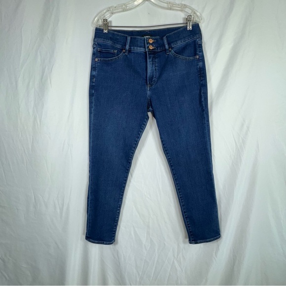 Express Women’s Dark Wash Mid Rise Cropped Skinny Jeans - Picture 2 of 7